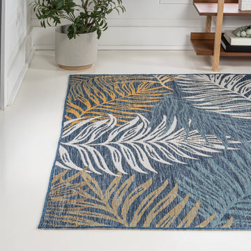Calypso Coastal Casual Palm Frond Reversible Machine-Washable Indoor/Outdoor Area Rug